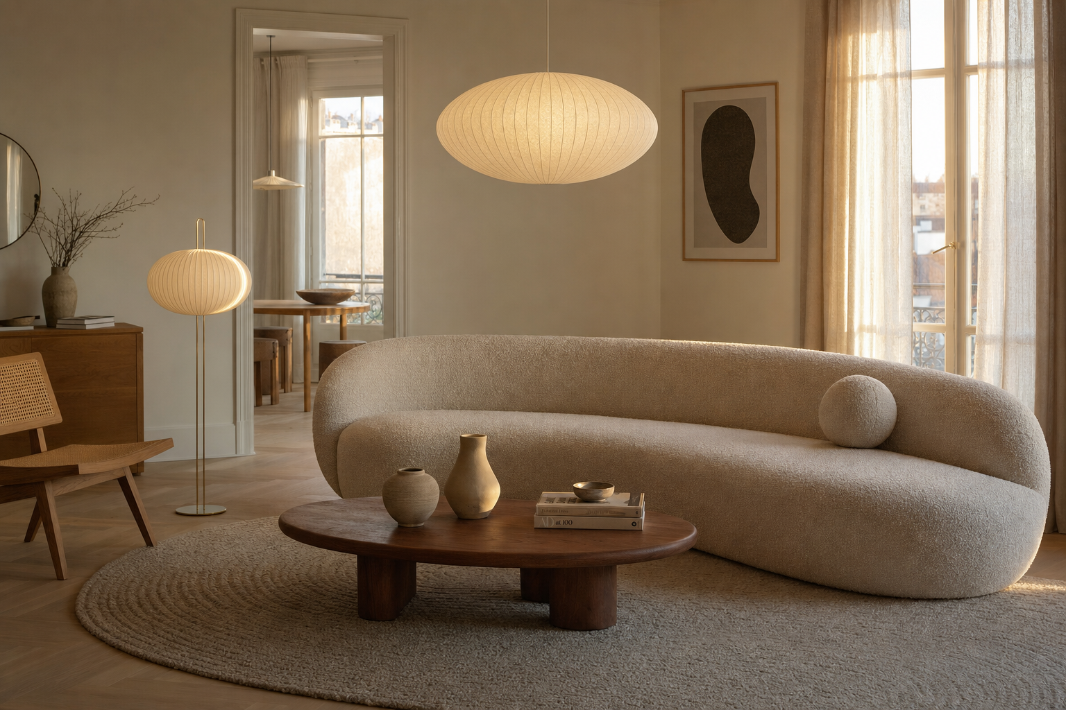 Bank met organische vormen in modern interieur